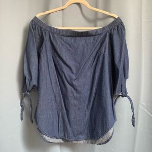 Denim chambray off shoulder dark blue size Medium. Worn once. EUC